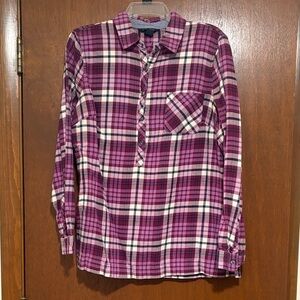 Lands' End Purple and White Plaid Button-Neck Tunic